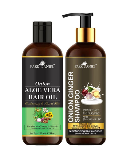 Park Daniel Pure and Natural Aloe Vera Oil & Onion Ginger Shampoo Hair Care Combo Pack Of 2 bottle of 200 ml(400 ml)